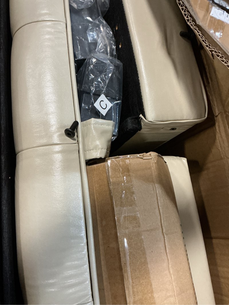 Condition photo showing Good Condition for grainell storage ottoman bench, upholstered tufted bedroom bench with storage, end of bed storage bench for living room & entryway, 350 lb capacity, leather beige leather beige leather