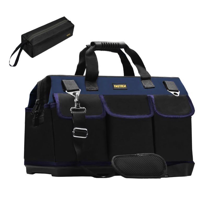 fastech 22in heavy duty bottom tools bag with wide mouth for tool storage, carrier and organizer, to