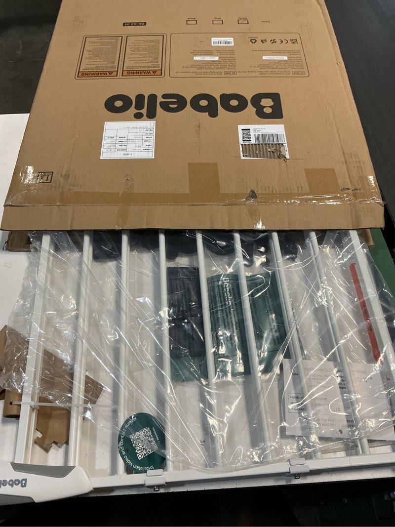 Condition photo showing New/Like New for babelio baby gate for stairs, kitchen & doorways, 26-43" w 28" h no bottom bar| easy installation| one-handed operation| auto-close| hardware mount (drill needed) safety dog/pet gate indoor (white)