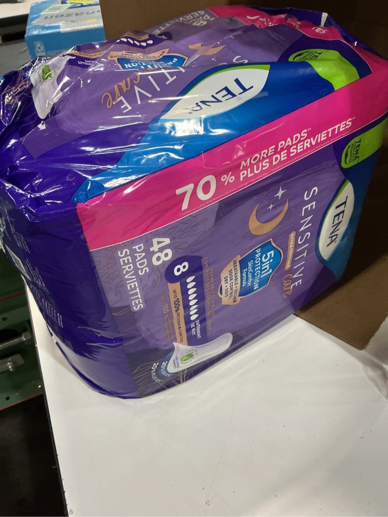 Condition photo showing Good Condition for Tena Sensitive Care Incontinence Pads, Bladder Control, Postpartum for Women, Overnight Absorbency, Extra Coverage, 48 Count