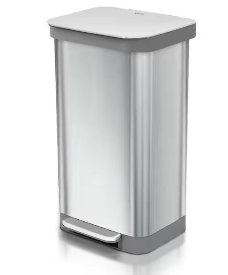 glad stainless steel step trash can, series 2 with clorox protection - large metal kitchen garbage b