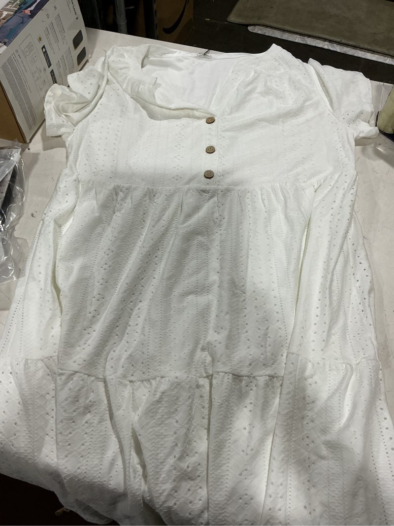 Condition photo showing Good Condition for eytino plus size dresses for women summer ruffle cap sleeve lace v neck embroidery eyelet a line dress(1x-5x) 1x a white