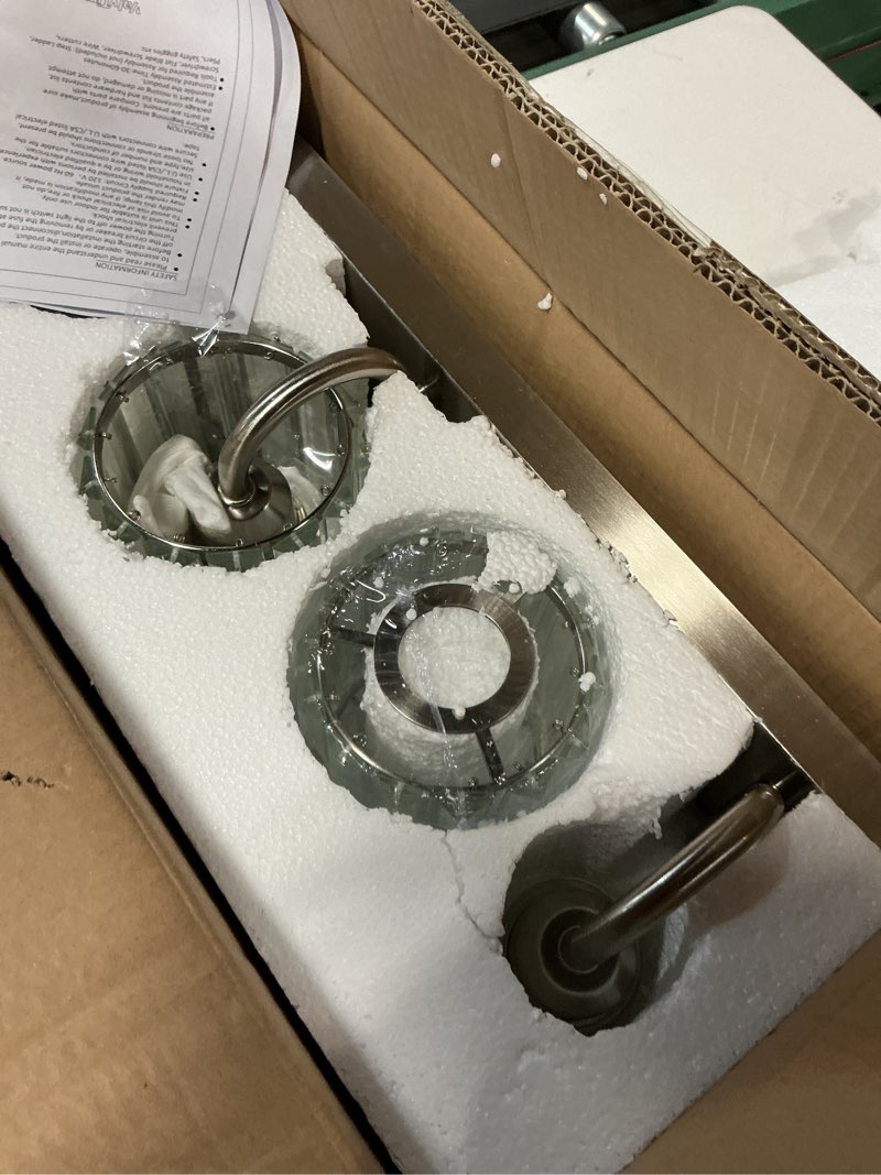 Condition photo showing Good Condition for 3-light brushed nickel vanity light fixtures for bathroom over mirror