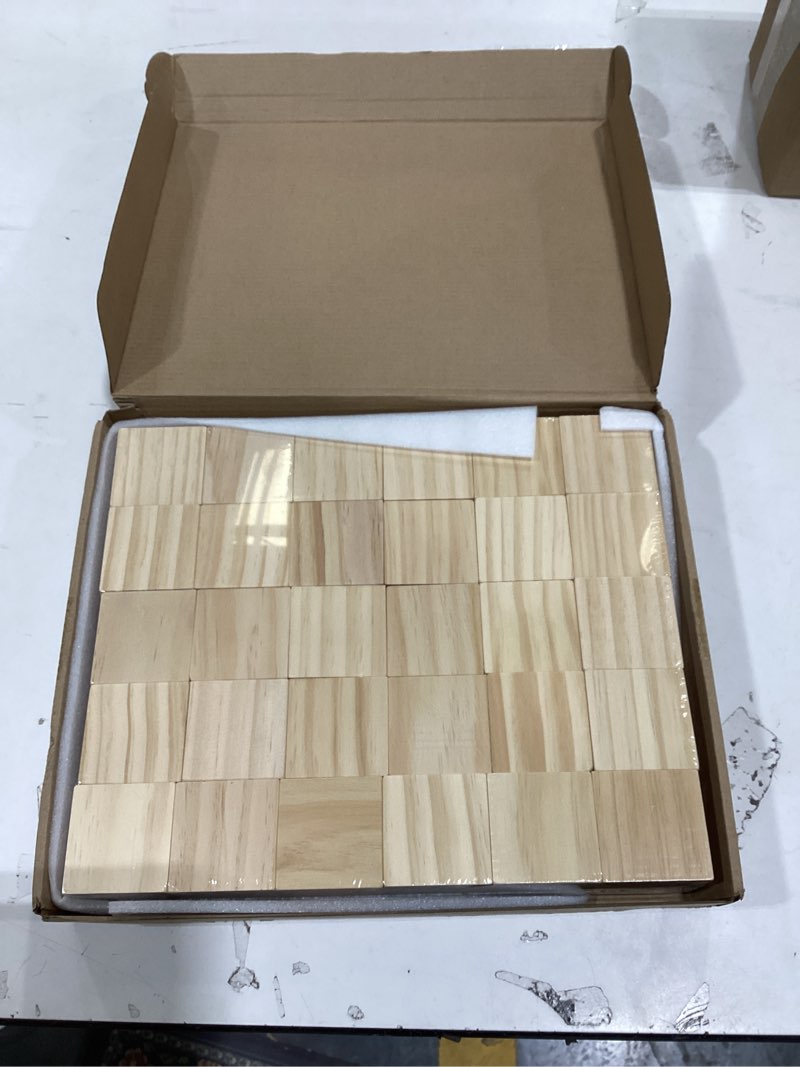 Condition photo showing New/Like New for 30 Pack Unfinished Wood Blocks 2 Inch - Solid Pine Wooden Cubes for Crafts, Sanded Smooth Natural Wood Squares for Painting, DIY Projects, Puzzle Making & Home Decor 2 inch 30 pcak