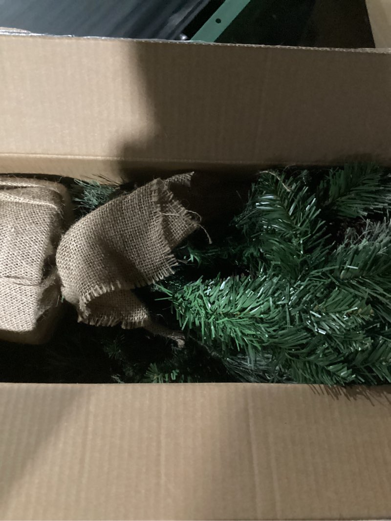 Condition photo showing Good Condition for 3ft Pre-Lit Premium Artificial Christmas Tree with 80 LED Lights Frazer Fir Mini Xmas Trees, Cement Burlap Base Basin, for Home Tabletop, Green Polyethylene