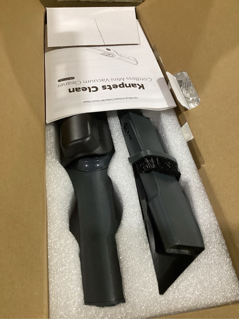 Condition photo showing As Is for handheld vacuum cordless, super lightweight 1.4lb with powerful suction, charging dock, single touch empty and detachable dust cup, portable mini car vac for home pet car black