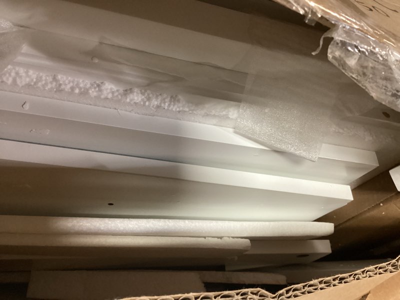 Condition photo showing As Is for huuger nightstand with charging station, side table with 2 fabric drawers, end table with open shelf, bedside table with usb-c port and outlets, night stand, pu leather, white 11.8"d x 15.7"w x 23.6"h (2 drawers) white 1