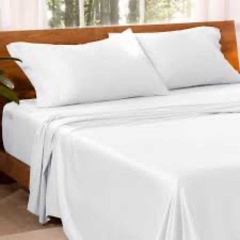 100% lenzing tencel lyocell king size bed sheet set, 4 piece solid indigo white cooling bed sheet set, silky soft & luxury, 1 deep pocket fitted sheet & 1 flat sheet & 2 pillowcases indigo white king