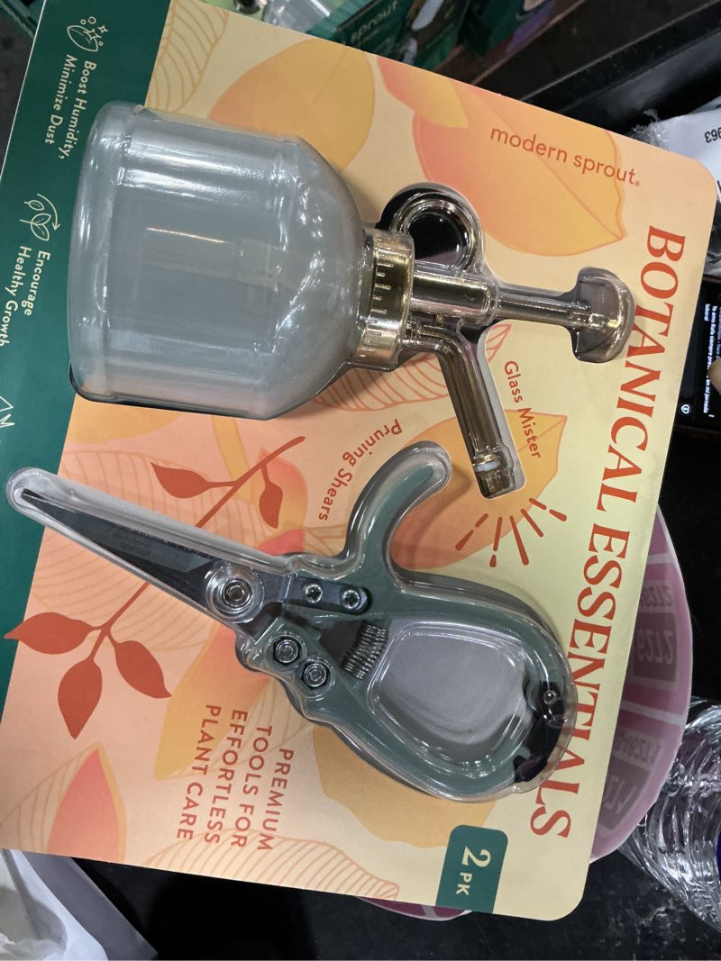 Condition photo showing New/Like New for modern sprout gardening shears and glass plant mister set
