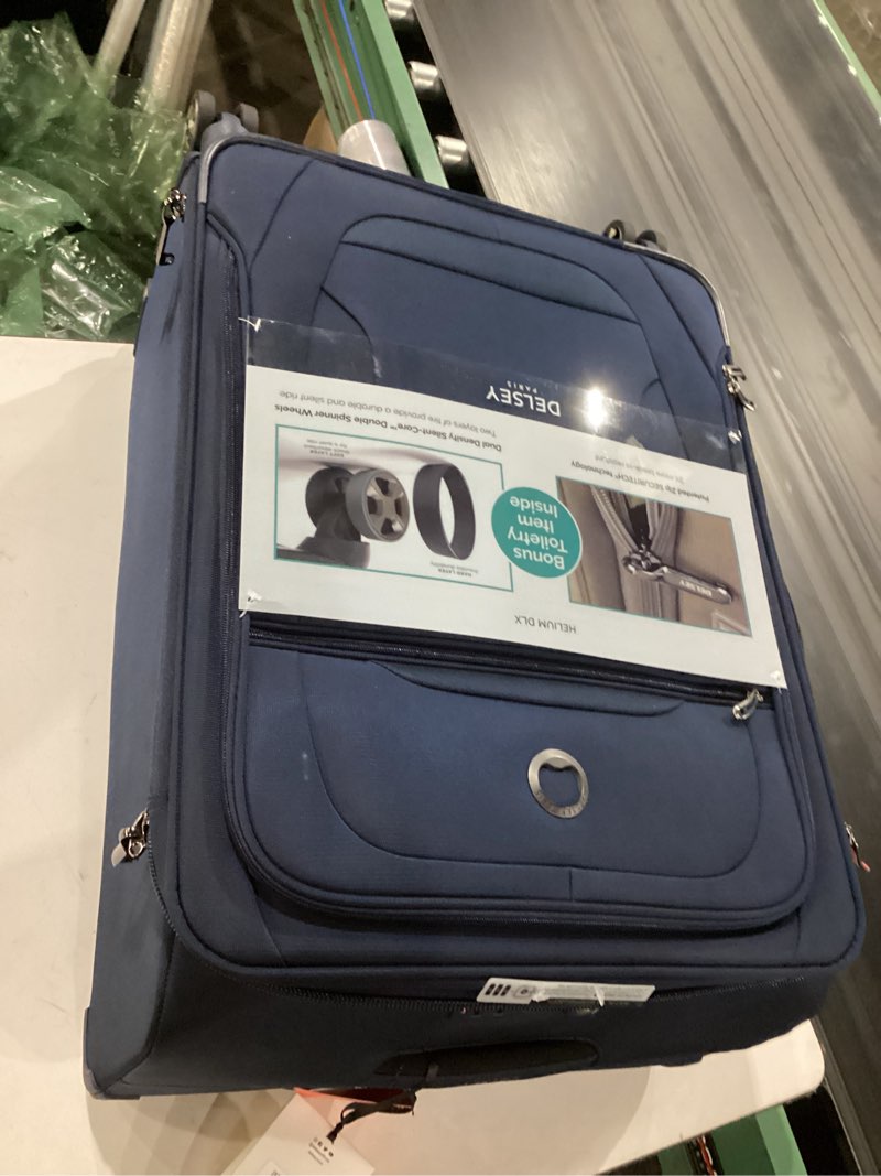 Condition photo showing New/Like New for delsey paris helium dlx softside expandable luggage with spinner wheels, navy blue, checked-medium 25 inch checked-medium 25 inch navy blue