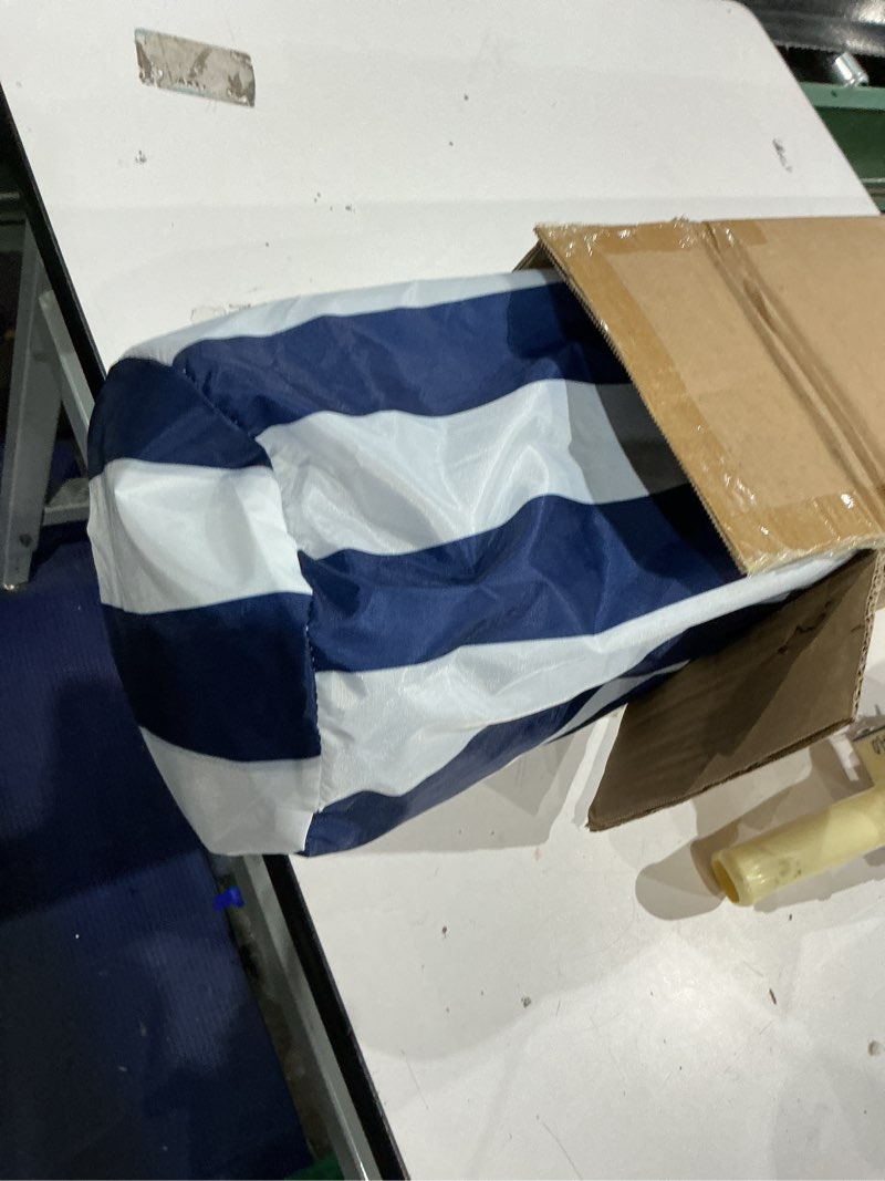 Condition photo showing As Is for moko beach cabana, 8'×8' large beach canopy with side wall, upf 50+ protection easy setup beach tent sun shelter, adjustable height wind resistant cabana beach tent for whole family, navy stripes