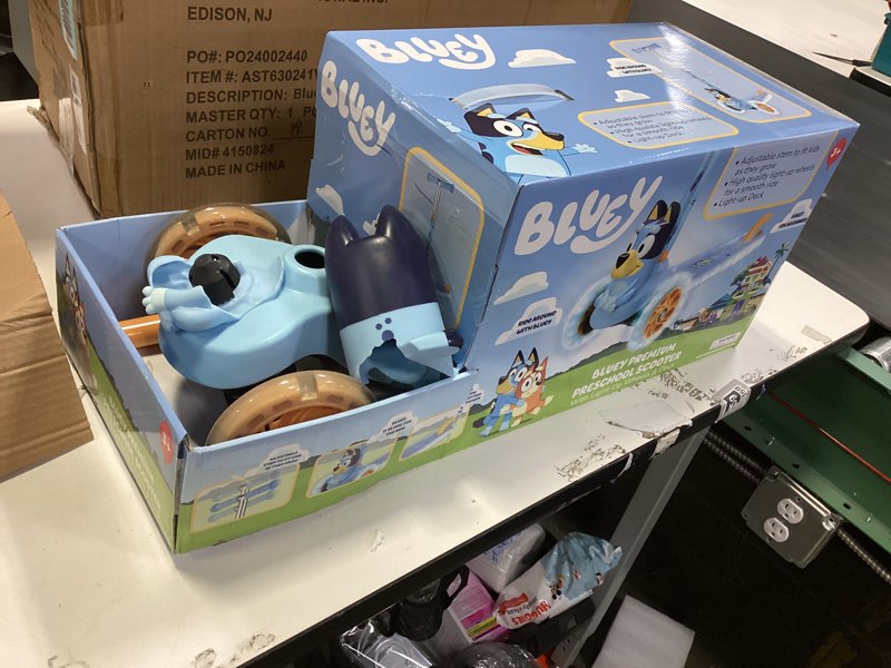 Condition photo showing As Is for Bluey 3D Kick Scooter for Kids, Self-Balancing 3 Wheeled Light Up Scooter with Extra Wide Anti-Slip Deck, Rear Brake, Lean to Steer, Lightweight Design, for Kids 3 and up, 75 LB Limit