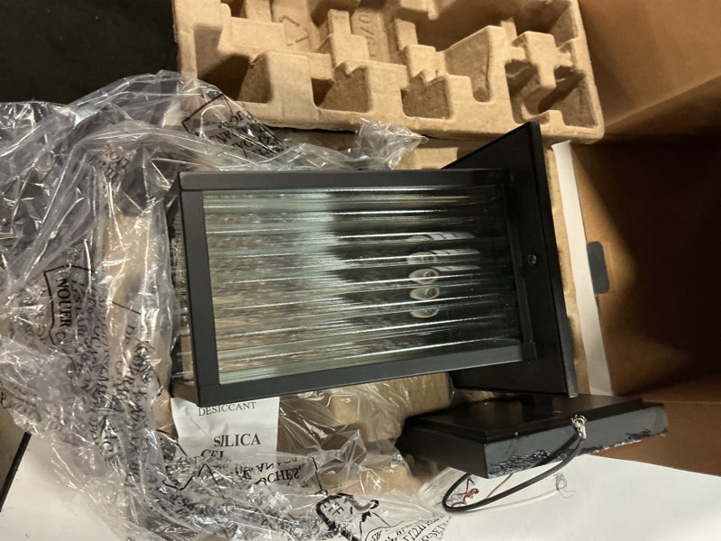 Condition photo showing As Is for project source colebert 1 -light 11-in h matte black hardwired outdoor wall light