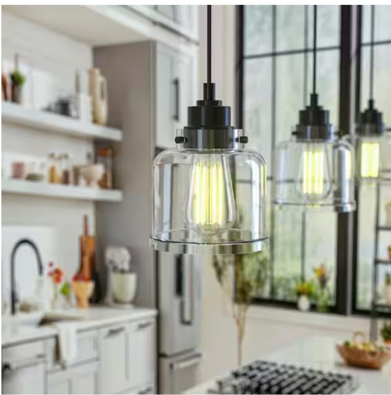 Chavenay Modern Farmhouse 1-Light Matte Black Dimmable Pendant Light with Clear Glass Shade