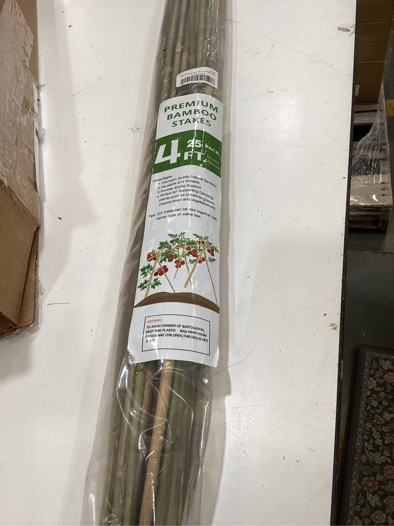 Condition photo showing Good Condition for plant stakes,4ft longer sturdy natural bamboo garden stakes,gaginang 25pcs bamboo sticks trellis support for tomato, vegetables beans trees climbing plants 4ft,pack of 25