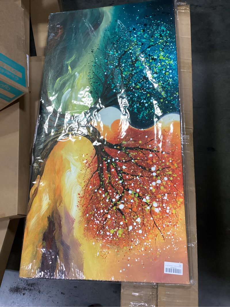 Condition photo showing New/Like New for HUBOSKN Tree Pictures Wall Decor for Living Room - Abstract Hand Painted Wall Art for Office - Teal 