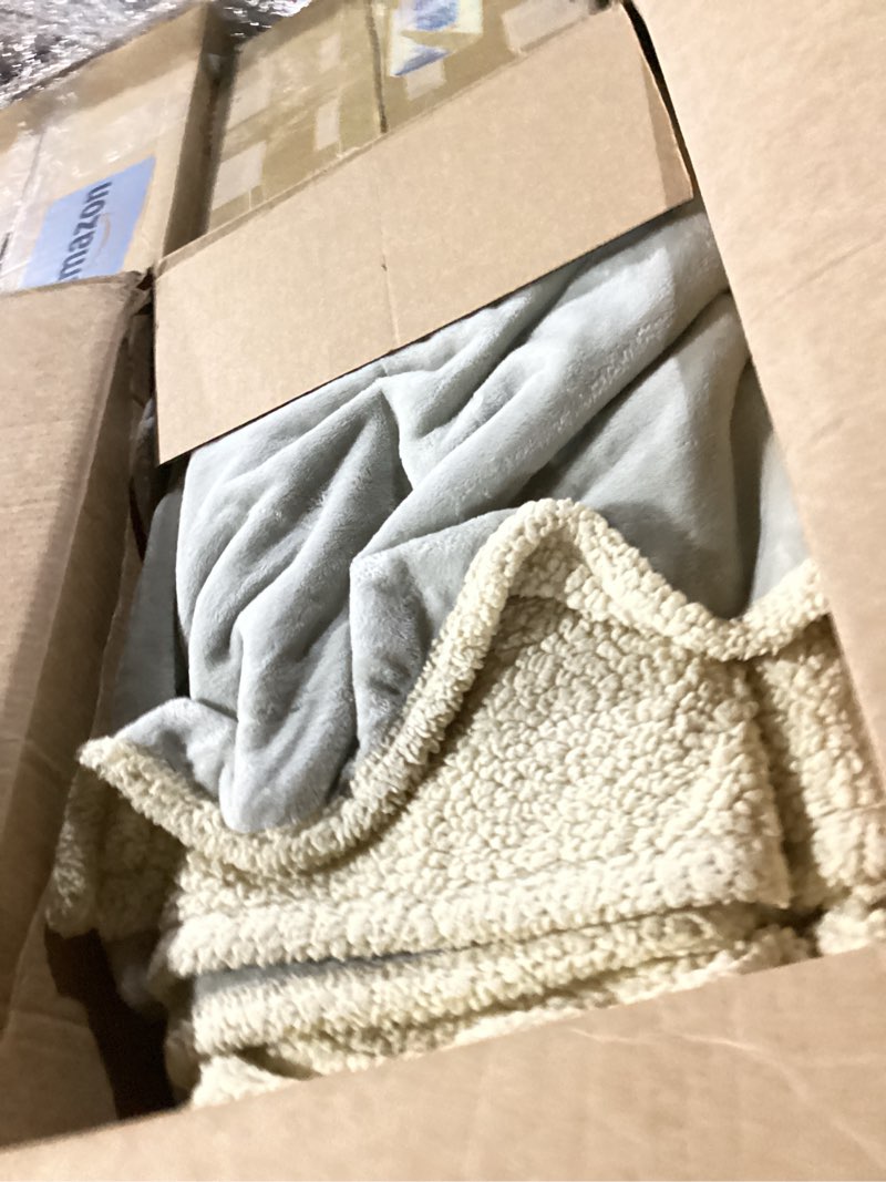 Condition photo showing As Is for similar to photo)  fleece throw blanket for couch - 300gsm soft & warm fluffy grey blanket, decorative and giftable striped blankets for women, men, 50\"x60\" grey throw(50\"x60\")