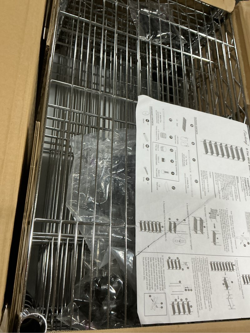 Condition photo showing As Is for Finnhomy 8-Tier Wire Shelving Unit Adjustable Steel Wire Rack Shelving, 80.7 Inches Height 8 Shelves Metal Storage Rack, Pantry Shelves for Storage with PE mat, NSF Certified, Chrome 80.7 inches Chrome