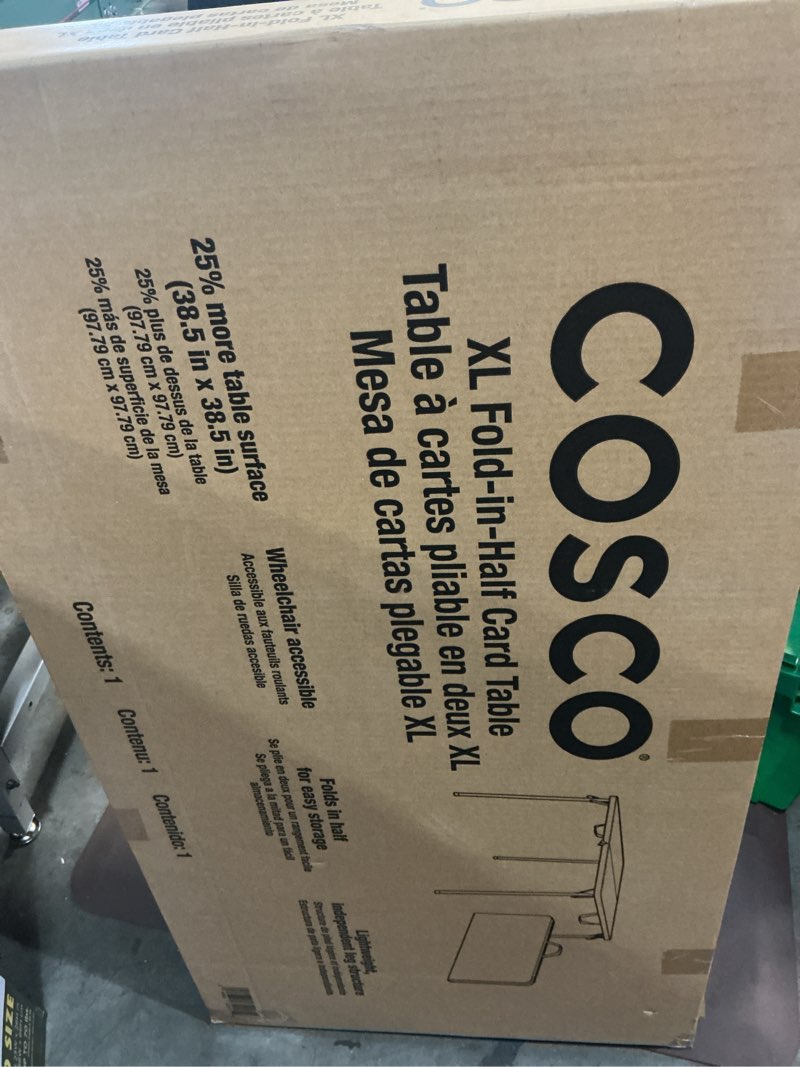 Condition photo showing New/Like New for coscoproducts cosco xl 38.5" fold-in-half card table w/handle, black, indoor & outdoor, wheelchair accessible