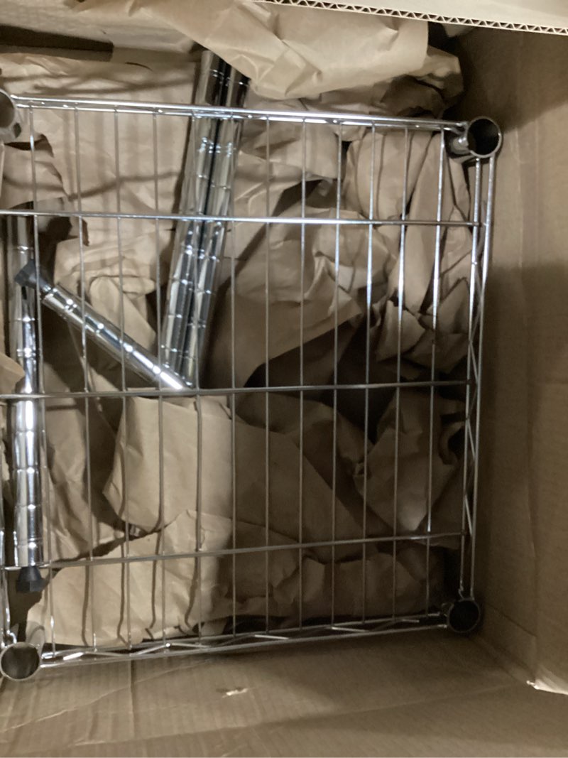 Condition photo showing Good Condition for Whitmor 1 Tier Supreme Stacking Shelving Unit, Wire Metal Home Storage Organizer, 15" L x 14" W x 15" H, Chrome 1-tier, 15"l X 14"w X 15"h,chrome