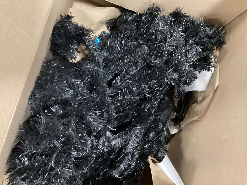 Condition photo showing As Is for YITAHOME 6ft Prelit Black Artificial Christmas Tree with Remote Control, Hinged Christmas Tree Pine Tree for Home, Office, Party Decoration with 818 Branch Tips and 250 Lights Black 6ft