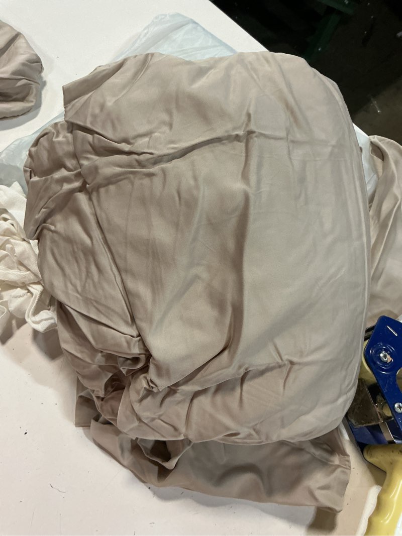 Condition photo showing As Is for incomplete bamboo deluxe bedding bundle, king, sand