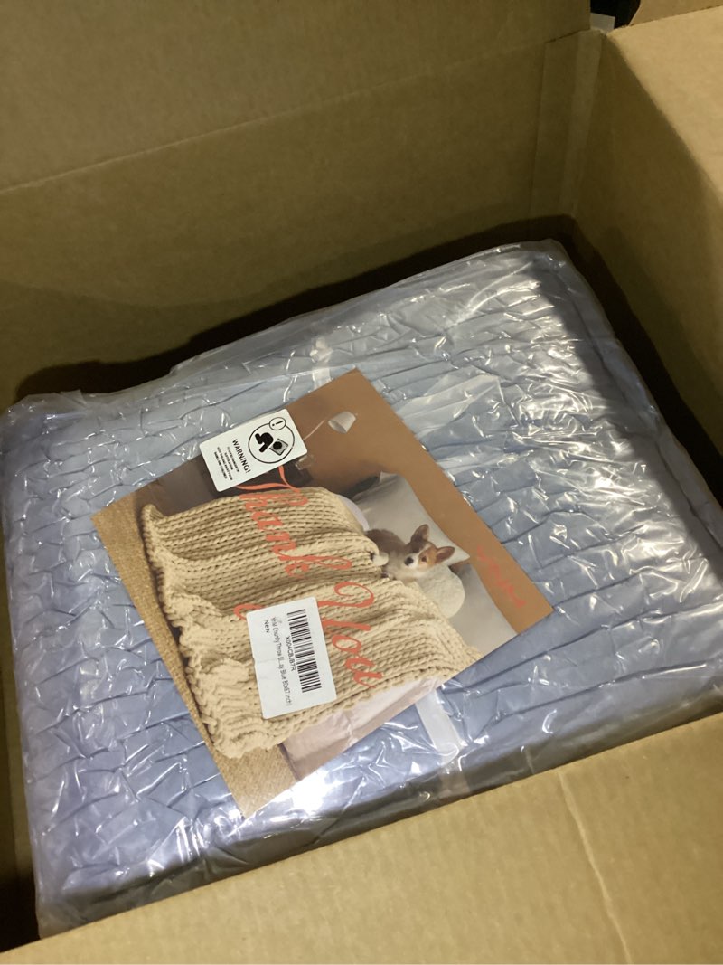 Condition photo showing New/Like New for YnM Chunky Throw Blanket, Medium-Weight, Hand Knitted with Chenille Yarn, Skin Friendly, Ventilated and Breathable, Machine Washable, Home Décor Piece for Couch Sofa and Bed (Chambray Blue 80x87 Inch) 80 x 87 Inch Chenille - Chambray Blue