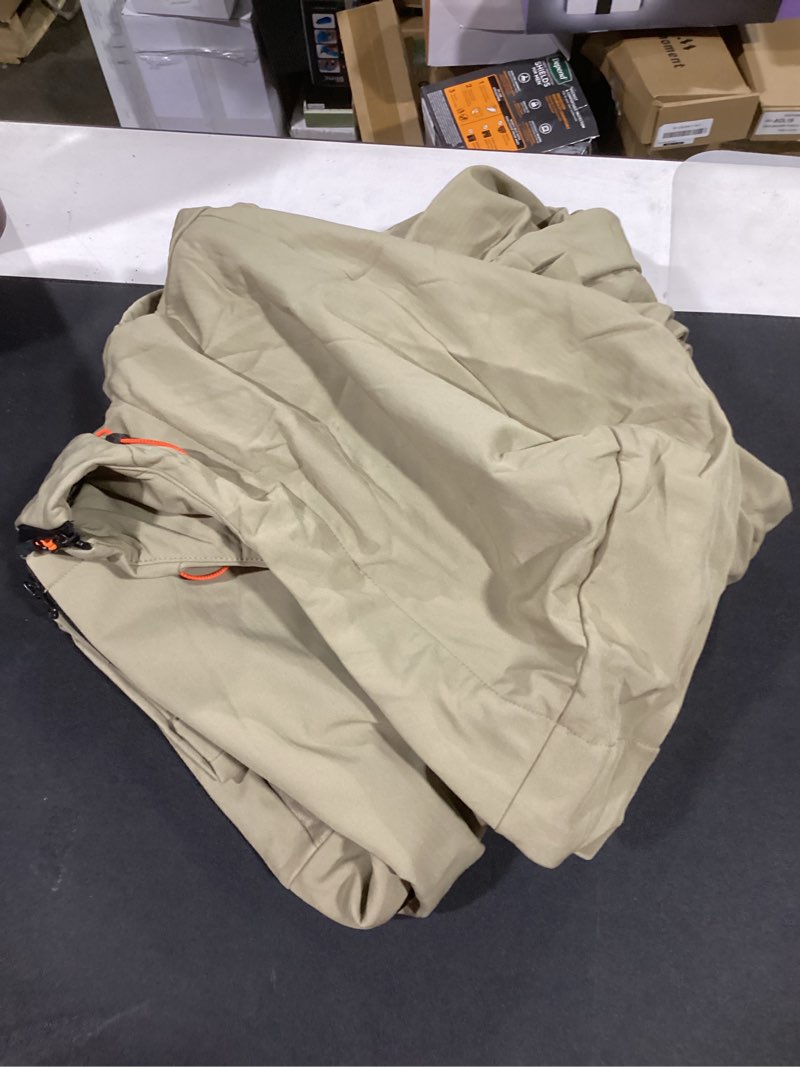 Condition photo showing Good Condition for Men's Softshell Jacket Lightweight Waterproof Hooded Insulated Rain Jacket Windbreaker for Hiking & Travel Khaki Large