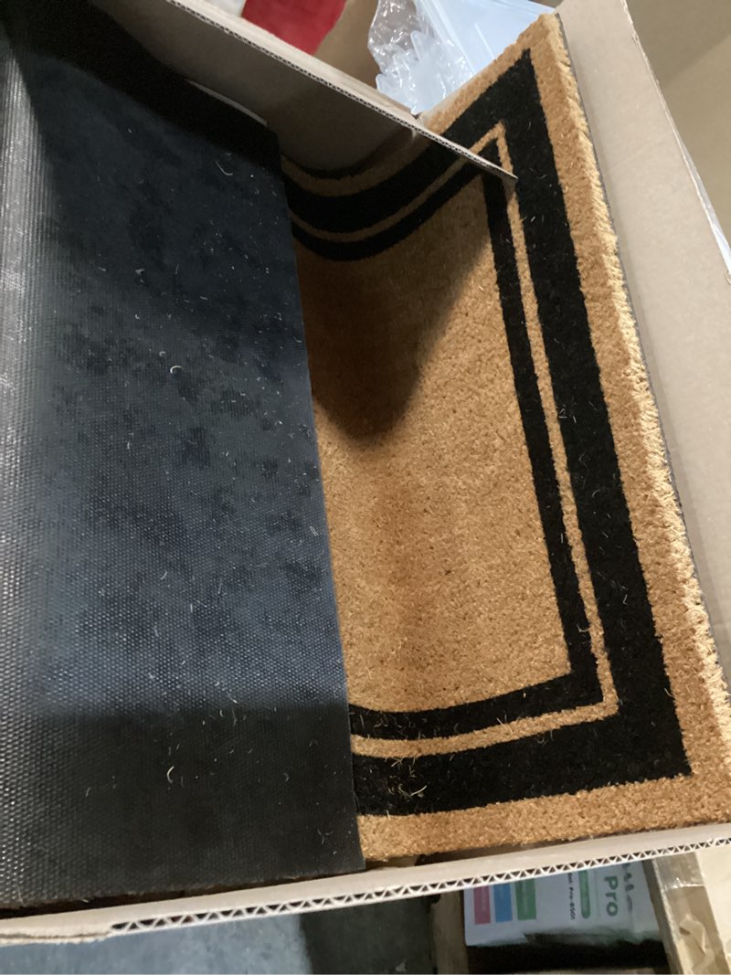 Condition photo showing Good Condition for Barnyard Designs Natural Coco Coir Heavy Duty Backing Doormat - Large Cute Non-Slip Front Door Welcome Mat for Outside Entrance or Porch Entry, Brown (24x36, Border) Border 24x36