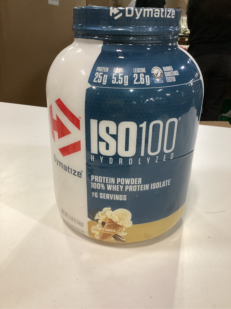 Condition photo showing New/Like New for Dymatize ISO 100 Whey Protein Powder with 25g of Hydrolyzed 100% Whey Isolate, Vanilla 5 Pound, Package may vary Gourmet Vanilla 5 Pound (Pack of 1)