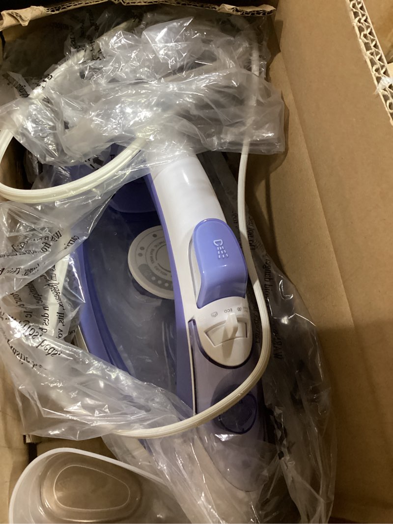 Condition photo showing As Is for Cordless Iron for Clothes, 1500W Steam Iron Rapid Heating, Ceramic Soleplate, Auto Shut Off, Self-Clean, Anti-Calc, 3 Temperature Settings, 11.84oz Water Tank Ironing Clothes for Home, Black