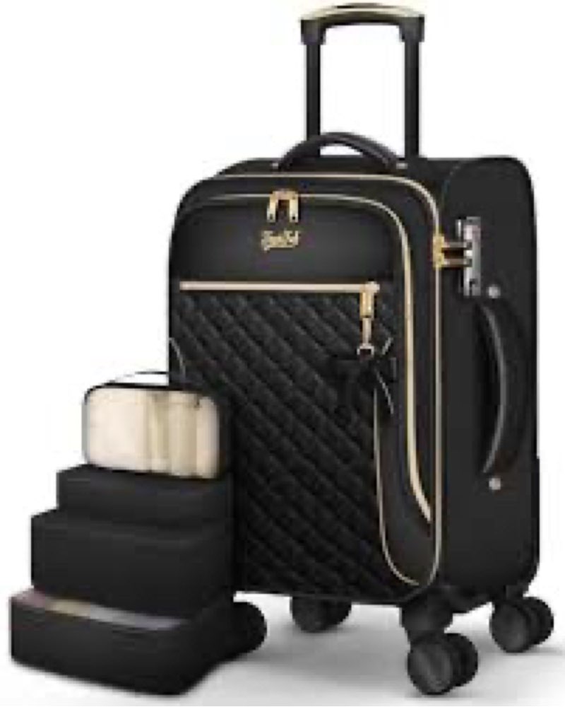 Carry On Luggage 22x14x9 Airline Approved, 20 Inch Softside Suitcase with 4 Pcs, Lightweight Luggage