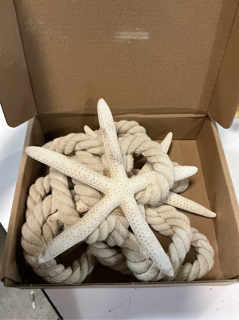 Condition photo showing Good Condition for 2 pcs natural starfish curtain tiebacks, handmade woven rope curtain curtain ties blinds accessories for outdoor, home, office, hotel, living room curtain decoration (five-fingered starfish)