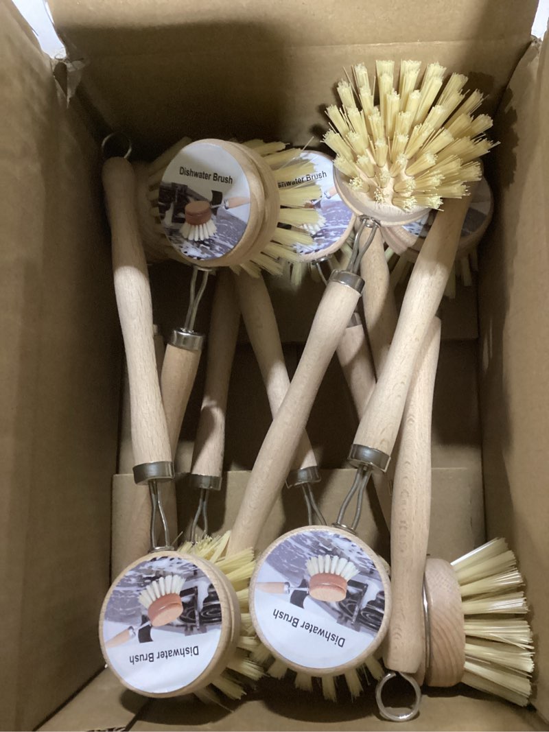 Condition photo showing New/Like New for 10 Pack Fiber Bristle 2-Inch All-Purpose Kitchen Dish Scrub Brush with Beechwood Handle - Dish Brush with Hooked Handle for Pots, Pans, and Kitchen Utensils - Made in Germany