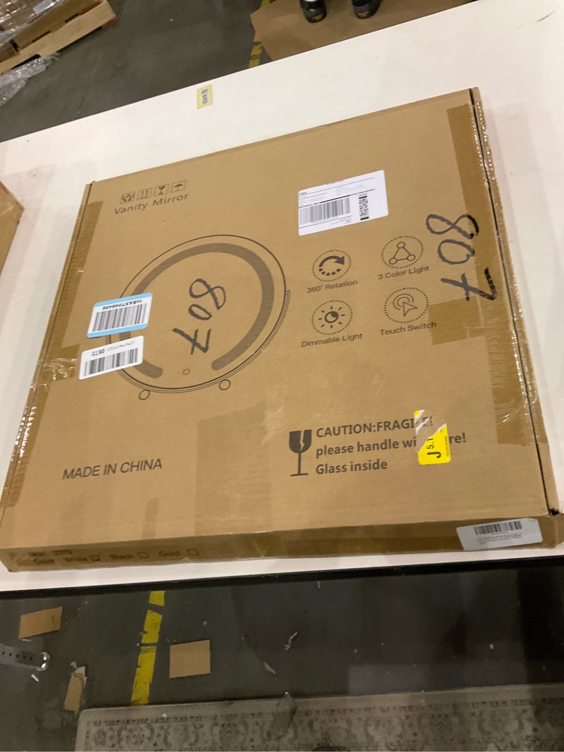 Condition photo showing Good Condition for ROLOVE Makeup Mirror with Lights, 18 Inch Vanity Mirror with Lights, Lighted Makeup Mirror, Smart Touch Control Round Lighted Vanity Mirror, Tabletop ? Desk Mirror, Gifts for Women, Wife, Mom, Girls White 18"L x 18"W