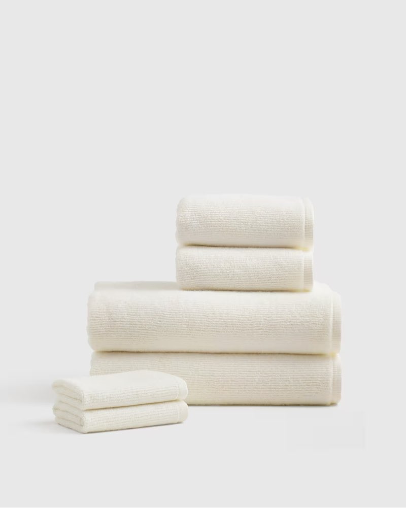 quince turkish ribbed quick dry bath towel bundle color: ivory