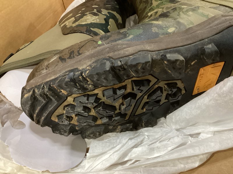 Condition photo showing As Is for Worn MUDDY mens Dv8 Insulated Boot 12 17\" Mossy Oak Bottomland