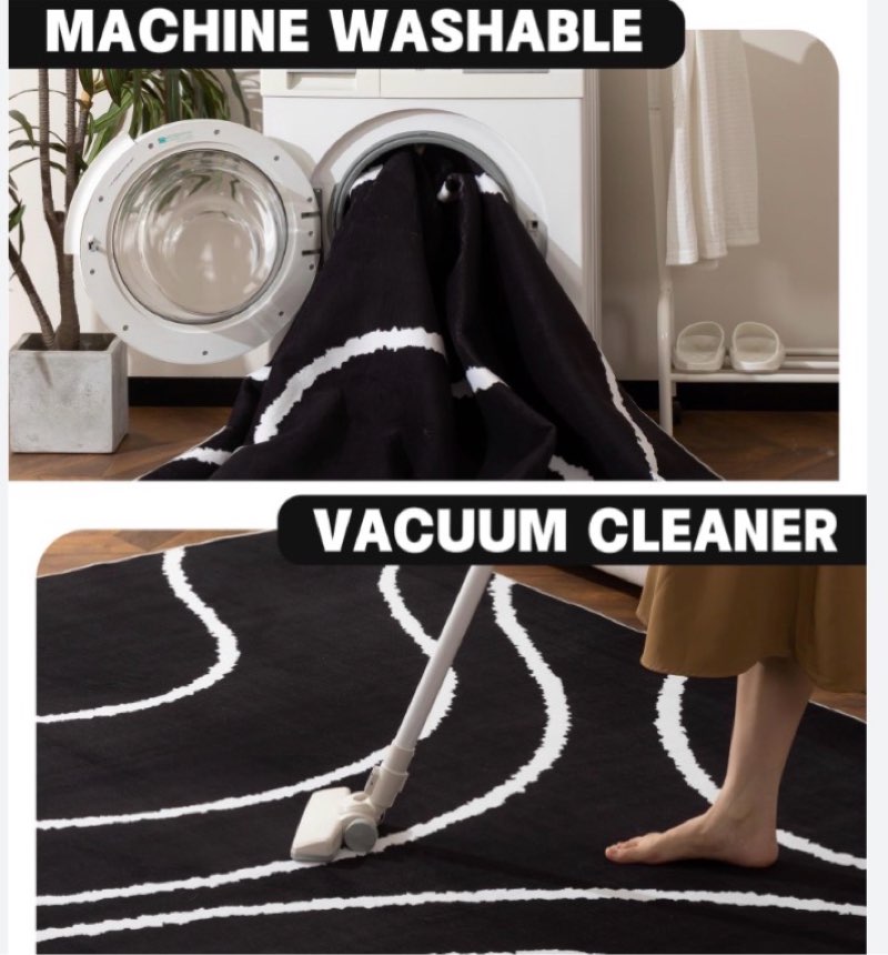 yihouse black modern area rugs 8x10,large black and white thin abstract geometric washable rug 8x10 