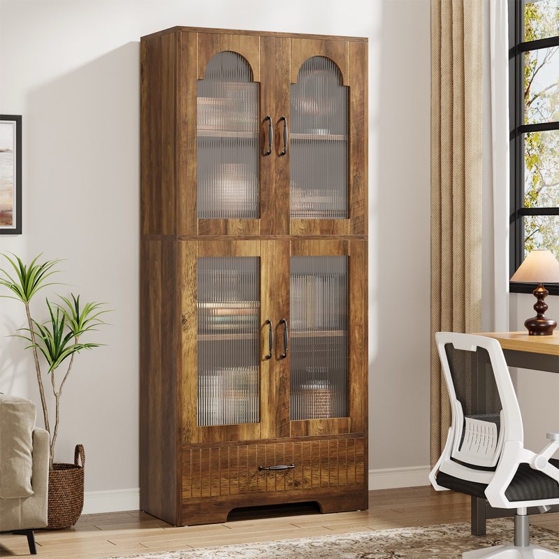 Tall Bookcase Bookshelf Display Cabinet With Door And Storage Drawer