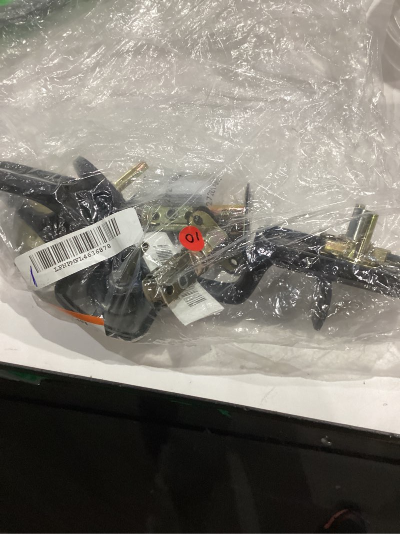 Condition photo showing As Is for kwikset henley front door lock handle and deadbolt set, entry handleset exterior with interior reversible lever, matte black, pick resistant smartkey rekey deadbolt security, with microban protection