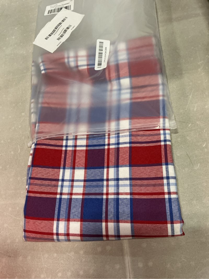 Condition photo showing Good Condition for 4th of july red white and blue plaid tablecloth – waterproof patriotic independence day table cover for bbq, picnic, party, farmhouse kitchen & outdoor decor, w60 x l84 in 84" x 60" (rectangular) liberty plaid