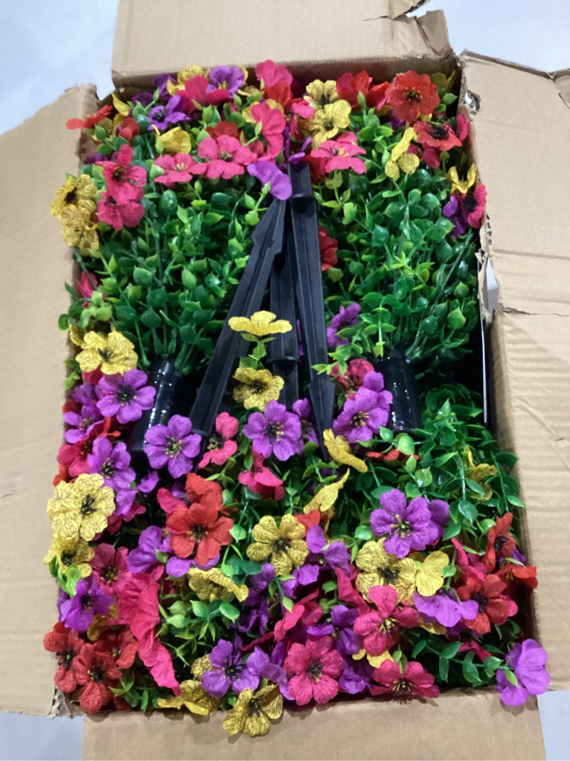 Condition photo showing Good Condition for alupssuc 4pcs 20" artificial topiary ball flowers, spring outdoor decoration with spike, uv resistant faux summer plants, fake bushes plants, red rose, purple & yellow for garden, porch & patio decor red rose purple yellow 4