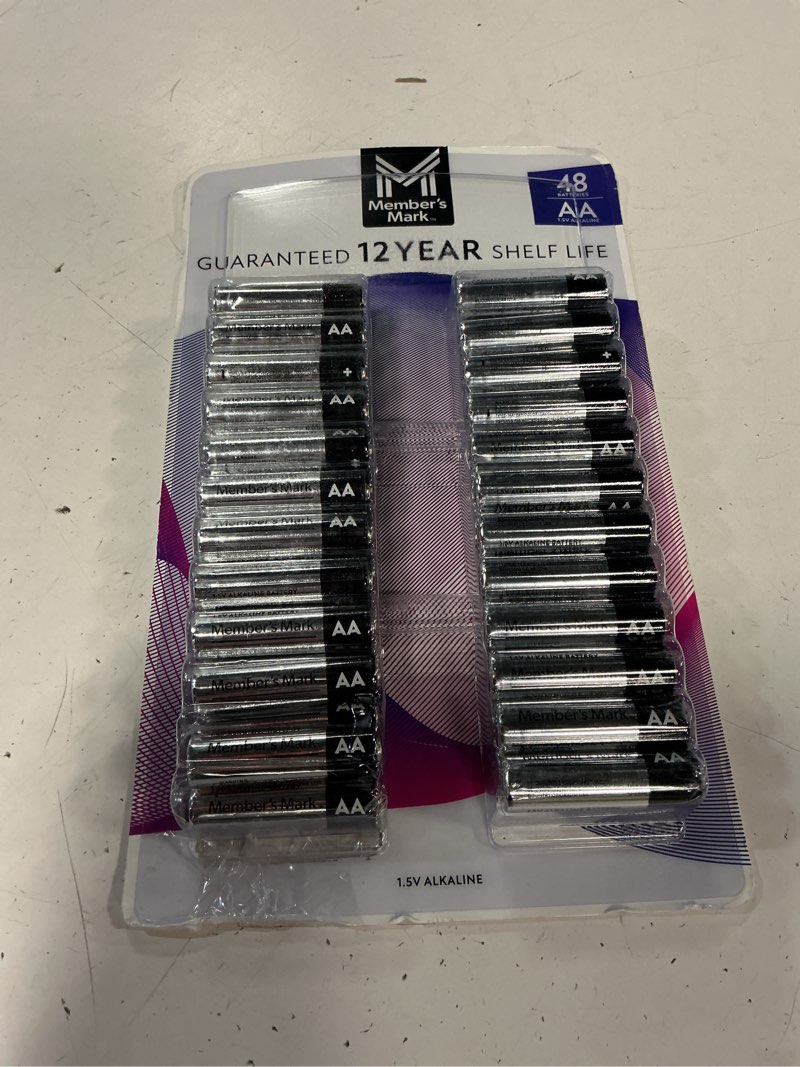 Condition photo showing As Is for member's mark aa alkaline batteries, 48 pk.