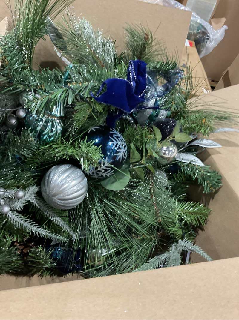Condition photo showing Good Condition for valery madelyn large lighted outdoor christmas wreath with silvery blue xmas balls & ribbon for home porch fireplace window holiday party decor 
