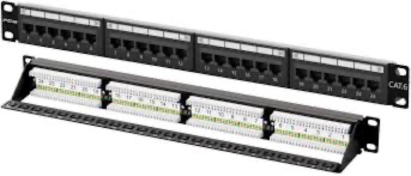 FGB 24 Port Cat6A Keystone Patch Panel, 19" Rackmount or Wall Mount, 1U with Back Bar, Network Patch
