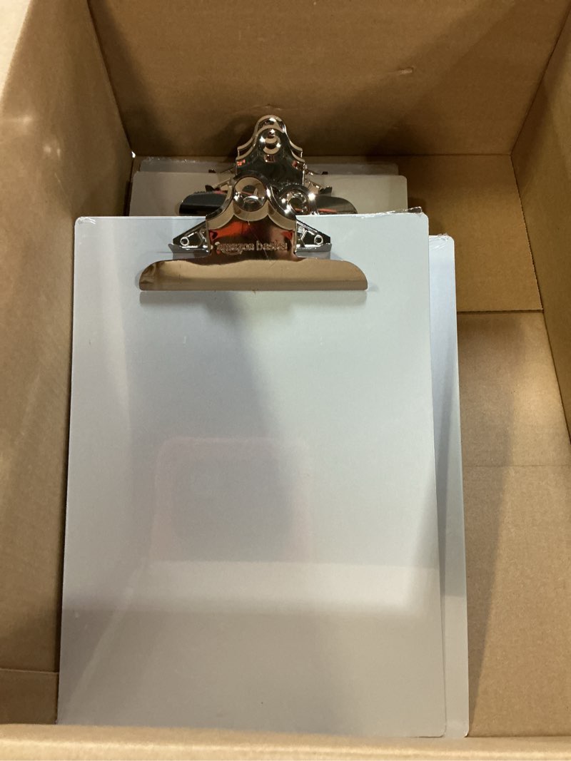 Condition photo showing Good Condition for amazon basics aluminum clipboard, letter size, standard clip, office supplies, classroom supplies, 6-pack, silver 6 pack