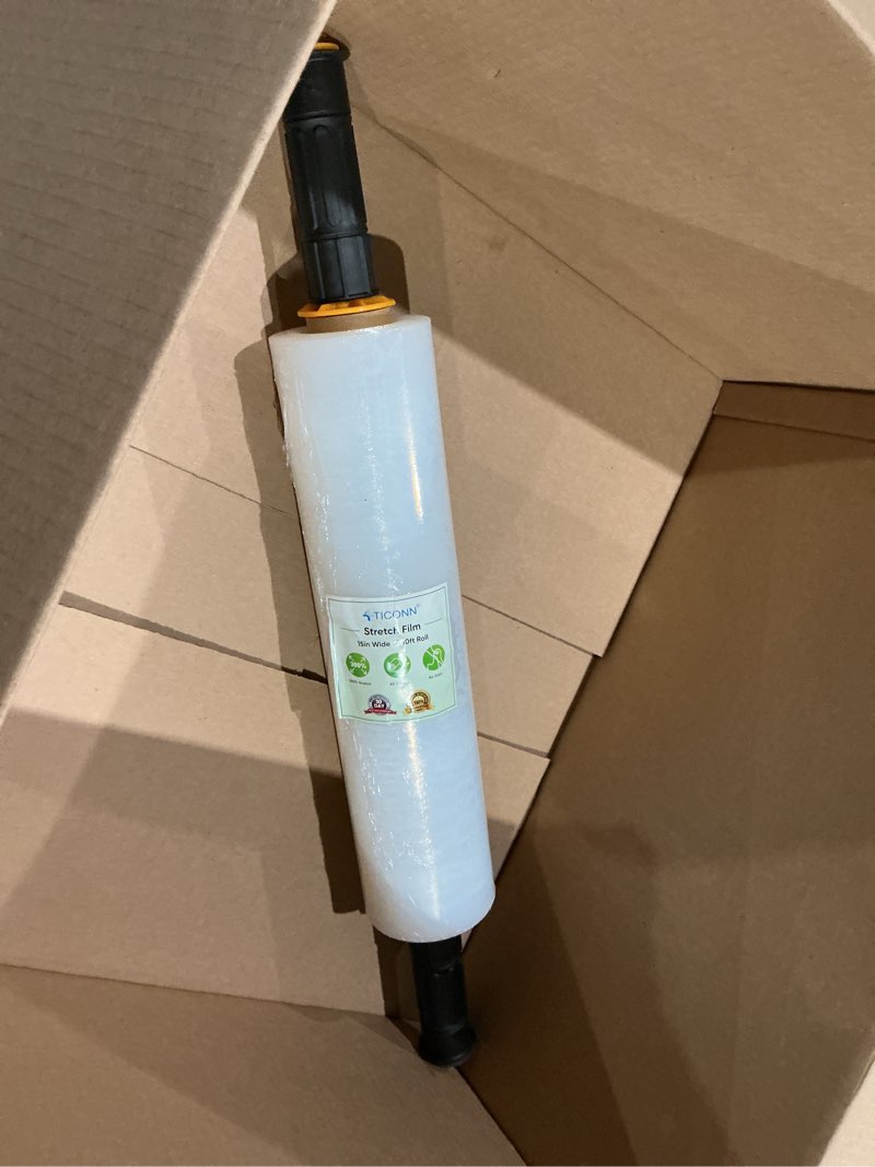 Condition photo showing Good Condition for ticonn stretch wrap stretch film roll, 1000ft industrial strength 15 inch wide clear plastic wrap with handles for pallet wrapping shipping moving