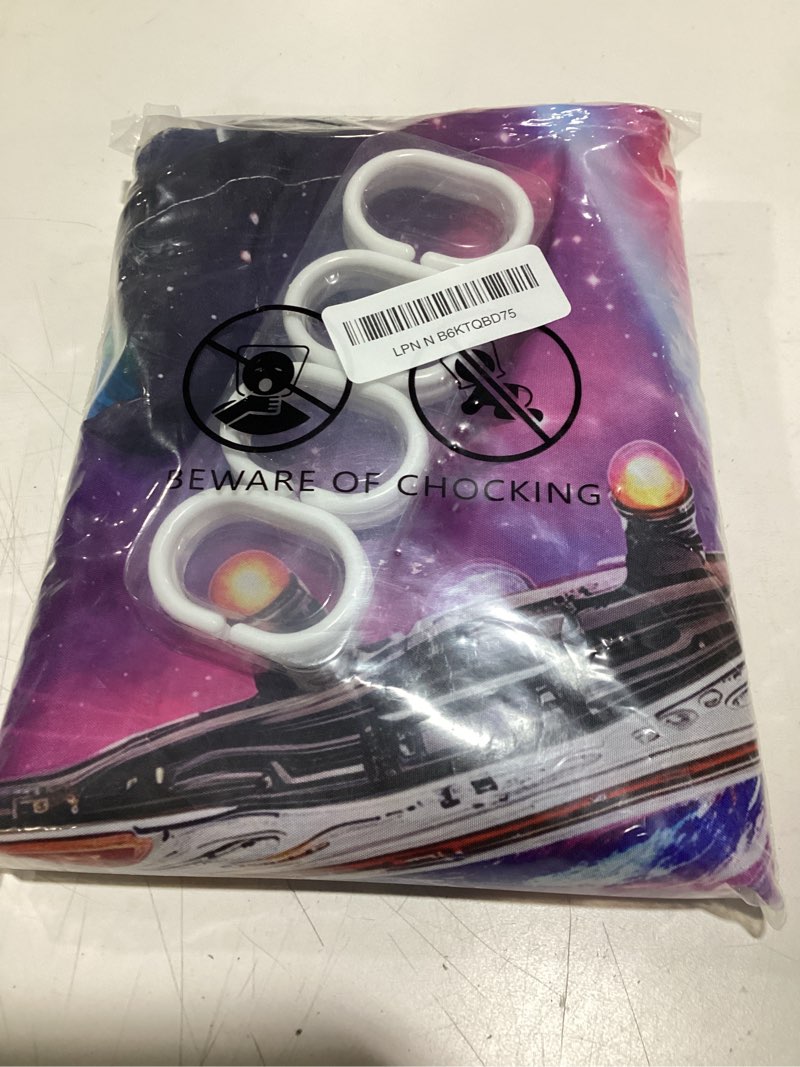 Condition photo showing Good Condition for Fowocu Funny Cat Dinosaur Shower Curtain Fun Cool Colorful Space Cats Shower Curtains for Bathroom Fantasy Galaxy Universe Anime Kids Waterproof Fabric Bath Curtain Decor 72 X 72 Inches Purple 72"W x 72"L (Pack of 1)