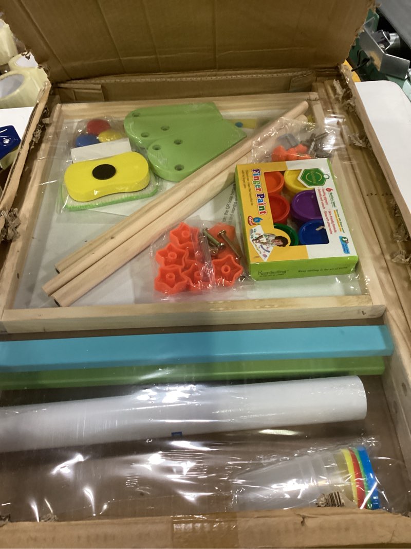 Condition photo showing Good Condition for Kids Easel Including 100+ Accessories, Rundad Double Sided Wooden Easel for Kids Age 3-8 with Magnetic Chalkboard & Painting Board, Free Height Adjustable Art Easel Supplies for Toddlers Free height adjustment