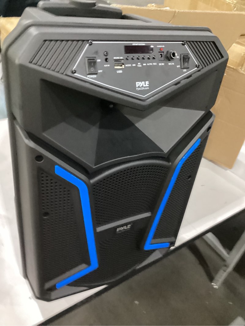 Condition photo showing Good Condition for pyle portable bluetooth pa speaker system - 800w outdoor bluetooth speaker portable pa system w/ microphone in, party lights, mp3/usb, fm radio, rolling wheels - mic, remote - pyle pphp122sm,black